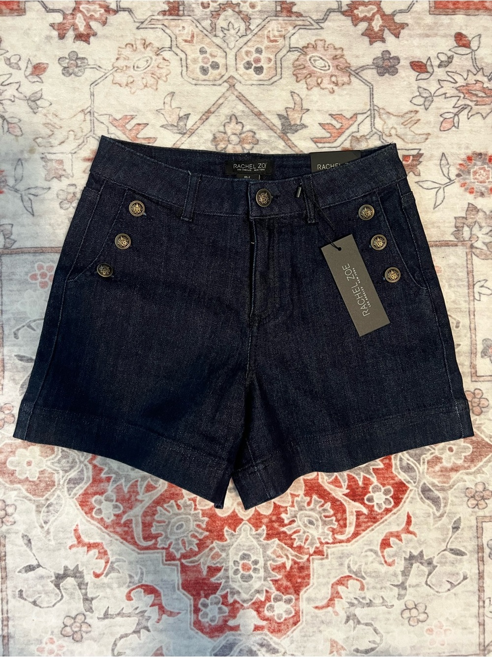 Rachel Zoe Dark Navy Denim Sailor-Button Shorts